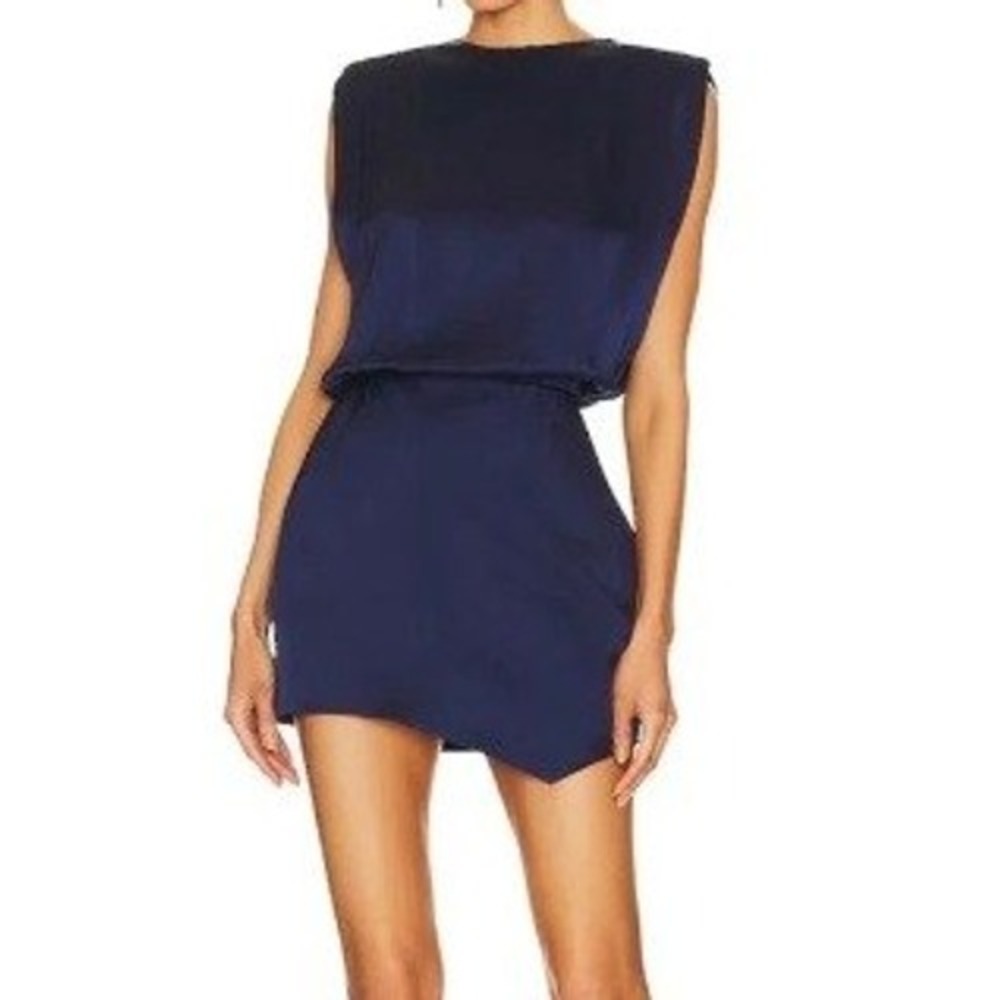 NWOT Amanda Uprichard Aisling dress navy blue silk satin mini dress‎ women's XS